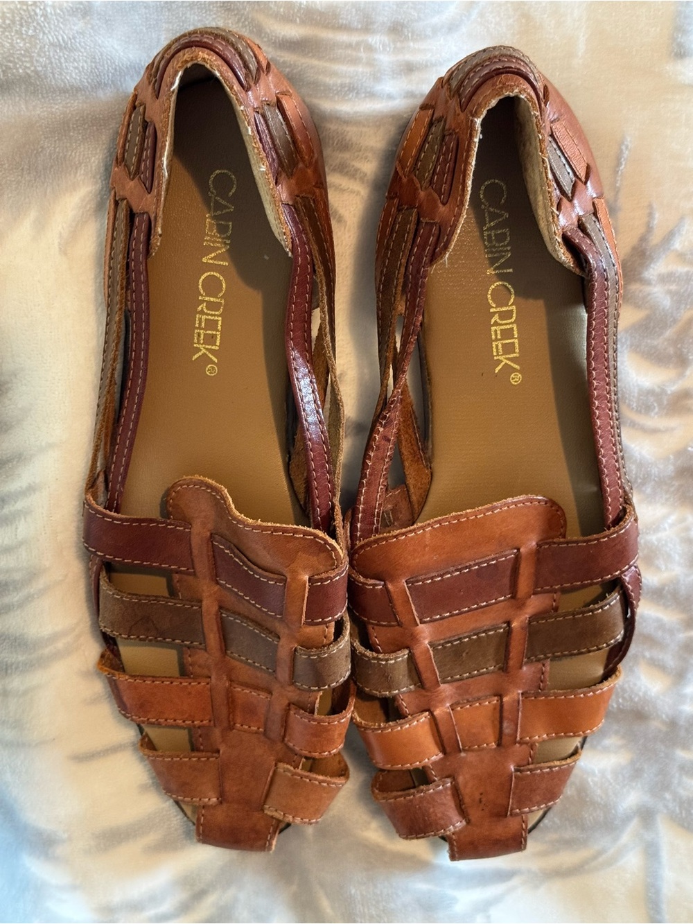 Vintage CABIN CREEK Woven Brown Leather Huarache-Style Sandals
